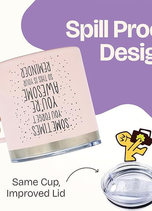 KLUBI Last Minute Christmas Gift for Women - Cute Pink Sometimes You Forget Your Awesome Gifts for Christmas, Her, Coworkers, Boss Day, Nurses Week College Girl Gift Ideas for Xmas Coffee Cup 14 Ounce