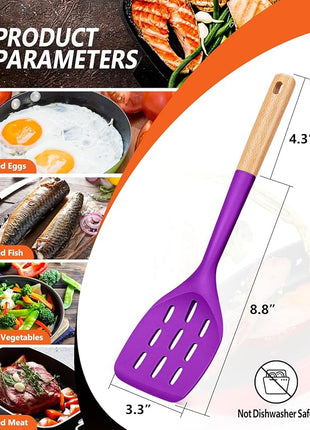 Pack of 2 Silicone Spatula, Non Stick Cooking Utensil Set, Wooden Handle Kitchen Turner for Baking Mixing Grilling Serving Food Heat Resistant (BERRY)