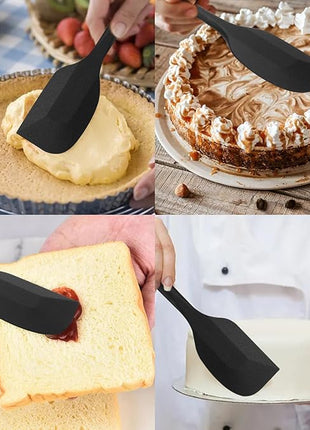 Silicone Spatulas Set of 6, Rubber Spoon Spatula Heat Resistant Spoonula One Piece Design Seamless Spatula Non-Stick Scrapers Baking Mixing Tool (Black)