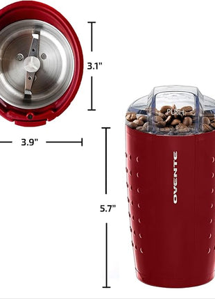 OVENTE Electric Coffee Grinder - Small Portable & Compact Grinding Mill with Stainless Blade for Bean Spices Herb and Tea, Perfect for Home & Kitchen - Maroon CG225M
