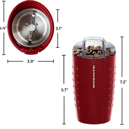 OVENTE Electric Coffee Grinder - Small Portable & Compact Grinding Mill with Stainless Blade for Bean Spices Herb and Tea, Perfect for Home & Kitchen - Maroon CG225M