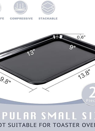 HONGBAKE 2 Pack Quarter Sheet Pan for Baking - Nonstick 13.8 x 9.8 Small Cookie Sheet with Wider Grips, 27% Thicker Carbon Steel Commercial Oven Tray - Black