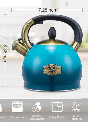 Whistling Tea Kettle Stove Top Teapot, Stainless Steel Teakettle (2.8 QUART, Blue)