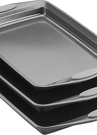 Rachael Ray Nonstick Bakeware Set with Grips, Nonstick Cookie Sheets / Baking Sheets - 3 Piece, Gray with Sea Salt Gray Grips