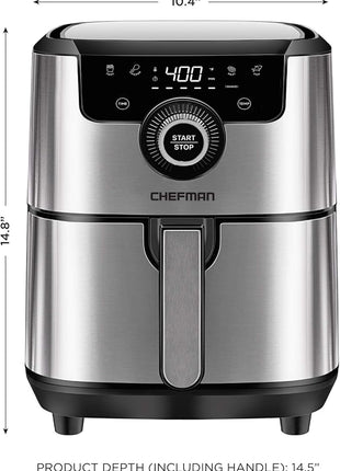 CHEFMAN Air Fryer Healthy Cooking, 4.5 Qt,User Friendly and Dual Control Temperature, Nonstick Stainless Steel, Dishwasher Safe Basket, w/ 60 Minute Timer & Auto Shutoff