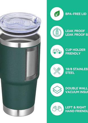 VEGOND 20 oz Tumbler Bulk with Handle Lid and Straw, Stainless Steel Insulated Travel Coffee Mug Set, Spill Proof Double Wall Metal Tumblers Cups, Dark Green 12 Pack