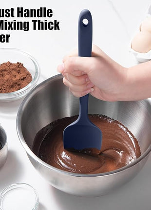 Heat Resistant Silicone Spoon Spatula, Doosu 600°F High Temp Flexible Cooking Spoons Kitchen Rubber Spoonula Scratch-Proof for Mixing Stirring Scraping Serving Non-Stick Cookware (11.4in, Navy Blue)