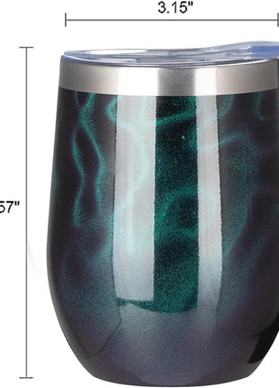 MEZMUT 12 Oz Insulated Wine Tumbler with Lid Double Wall Vacuum Stainless Steel Wine Glass Coffee Mug Insulated Tumbler Cup for Champaign, Cocktail, Beer (Deep Green, 1 Pack)