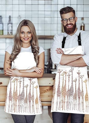 EKOBLA Giraffes Aprons Animal Cute Wild Cartoon Africa Safari Tall Group Crowded Spot Zoo Waterproof Resistant Chef Cooking Kitchen BBQ Adjustable Aprons for Women Men 27x31 Inch