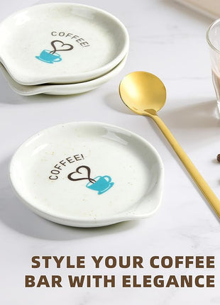 FANGSUN Coffee Spoon and Rest Set,Mini Spoon Holder for Teaspoon, Stirrers, Farmhouse Ceramic 3.5-Inch Small Tea Spoon Rest for Coffee Bar Accessories/Station Decor/Ideas Gifts, White