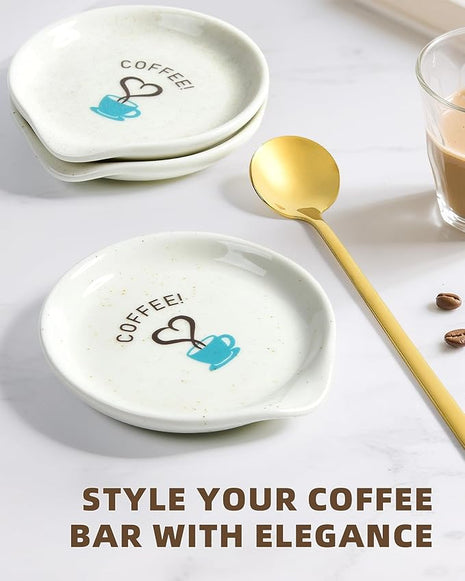 FANGSUN Coffee Spoon and Rest Set,Mini Spoon Holder for Teaspoon, Stirrers, Farmhouse Ceramic 3.5-Inch Small Tea Spoon Rest for Coffee Bar Accessories/Station Decor/Ideas Gifts, White