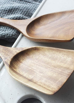 FJNATINH Large Wooden Wok Spatula, 13 Inch Natural Teak Long Handle Turner Coated Natural Resin, Handmade for Non-stick Cookware