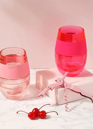 Host Cooling Cup Set of 1 Plastic Double Wall Insulated Freezable Drink Chilling Tumbler with Freezing Gel, Wine Glasses for Red and White Wine, 8.5 oz, Translucent Magenta