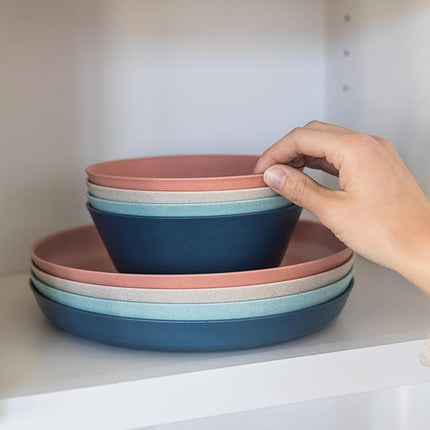 Grow Forward Premium Wheat Straw Plates and Bowls Sets - 8-Piece Wheat Straw Dinnerware Sets - Unbreakable & Reusable Microwave Safe Plastic Dinner Plates for Outdoors, RV, Camping Dishes - Tropical