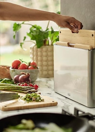 Joseph Joseph Folio Premium 3-Piece Bamboo Cutting Board Set, Stainless Steel Slimline Case for Organized Kitchen Storage