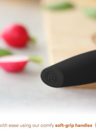 MasterChef Kitchen Knife Set with Covers, 6 Professional Chef Knives for Home Kitchens, Extra Sharp Cutting Stainless Steel Blades & Protective Sheaths, Soft-Touch Easy-Grip Handles, Essential Black