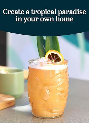 Libbey Tiki Statue Rocks Glasses Set, Iconic Mid Century Short Drinking Glasses Set of 4, Modern Cocktail Drinking Glasses for Backyard Parties