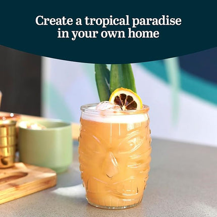 Libbey Tiki Statue Rocks Glasses Set, Iconic Mid Century Short Drinking Glasses Set of 4, Modern Cocktail Drinking Glasses for Backyard Parties