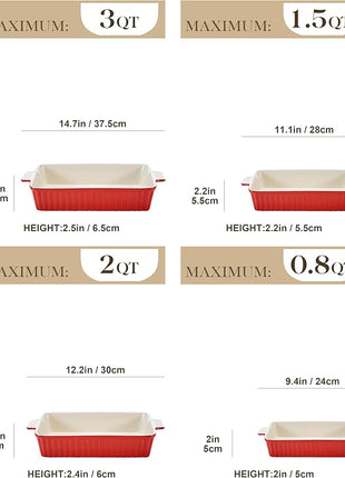 Bakeware Set of 4, MALACASA Porcelain Baking Pans Set for Oven, Casserole Dish, Ceramic Rectangular Baking Dish Lasagna Pans for Cooking Cake Pie Dinner Kitchen, Red (9.5"/11.25"/12.75"/14.5")