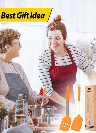 Pack of 2 Silicone Solid Turner, Non Stick Slotted Kitchen Spatulas, High Heat Resistant BPA Free Cooking Utensils, Ideal Cookware for Fish, Eggs, Pancakes (ORANGE)