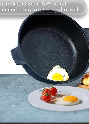 TIBORANG 8 in 1 Multipurpose 11 Inch 5 Quart Heat Indicator Nonstick Deep Frying Pan with Glass Lid, Stay-cool Handle, Steamed Grid, PFOA-Free,Dishwasher&Oven Safe,Works with All Stovetops(Navy Blue)