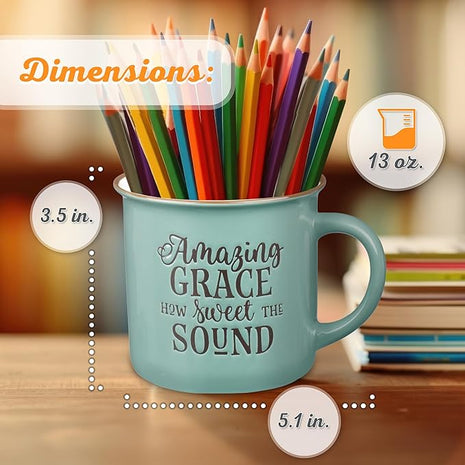 Christian Art Gifts Mint Green Camp Style Ceramic Coffee Mug – 13 oz. Microwave and Dishwasher Safe Novelty Drinkware Inspirational Scripture Coffee and Tea Mug with Worship Hymn Song: Amazing Grace