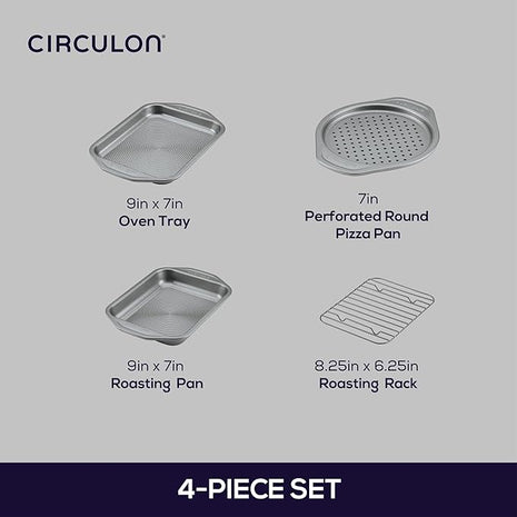 Circulon Total Bakeware Nonstick Toaster Oven & Personal Pizza Pan Baking Set, 4-Piece