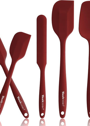 Wanbasion 5 Piece Premium Silicone Spatula Set Heat Resistant, Kitchen Spatula Set Dishwasher Safe for Nonstick Cookware Cooking Mixing Deep Red