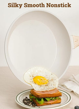 17 Pcs Pots and Pans Set Non stick，Cookware Sets White Granite Induction Cookware, Non-toxic Healthy Non Stick Kitchen Cooking Set with Frying Pans Set, Saucepans (PFAS, PFOA, PFOS Free) White