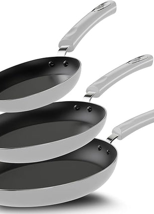 Utopia Kitchen Nonstick Cookware 3 Piece Set, Non-Stick Frying Pans with Induction Bottom, 8, 9.5 & 11 Inches Frying Pans with Bakelite Handles, PFOA Free, Silver & Black