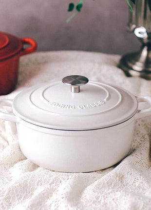 Dutch Ovens Enameled Cast Iron Covered 5.5 Quart Dutch Oven with Dual Handle for Bread Baking, White