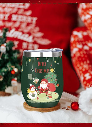 MEZMUT 12oz Unique Mom Christmas Gifts for Women - Insulated Stainless Steel Wine Tumblers with Lids & Straws