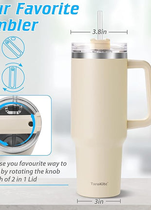 40 oz Tumbler with Handle and Straw, Pink Insulated Travel Mug Iced Coffee Cup, Reusable Stainless Steel Insulated Water Bottle, Keeps Drinks Cold for 34 Hours, Women Christmas Gifts for Mom Grandma