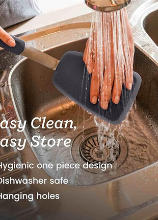 StarPack Premium Flexible Wide Silicone Turner Spatula - High Heat Resistant to 600°F, Hygienic One Piece Design, Non Stick Rubber Kitchen Utensil for Fish, Egg, Pancakes, Cookies & more (Stormy Grey)