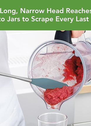 Tovolo Jar Spatula Silicone Long Stainless Steel Handle Scraper Spatula Blue Slate, Jar Scraper Heat Resistant Dishwasher Safe BPA Free Kitchen Utensil for Scraping Spreading Jelly Peanut Butter