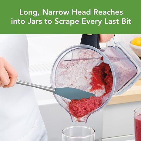 Tovolo Jar Spatula Silicone Long Stainless Steel Handle Scraper Spatula Blue Slate, Jar Scraper Heat Resistant Dishwasher Safe BPA Free Kitchen Utensil for Scraping Spreading Jelly Peanut Butter