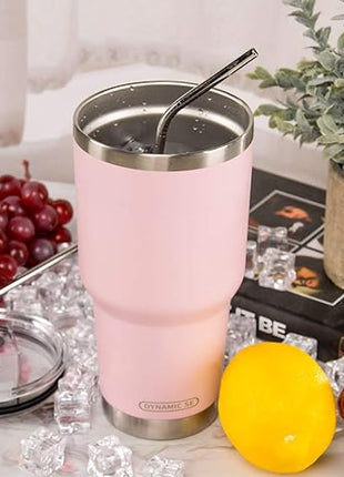 D·S 30oz Sakura Pink Tumbler Stainless Steel Double Wall Vacuum Insulated Mug with Straw and Lid, Cleaning Brush for Cold and Hot Beverages