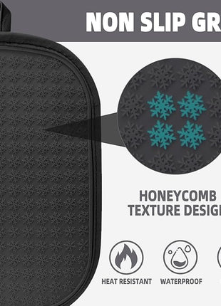 Hovico 2PCS Silicone Pot Holders, Oven Mitts Heat Resistant Hot Pads with Pockets, Non Slip Pot Holder for Kitchen Baking and Cooking| 9.8 x 7 Inches | Towel Cloth Interior Lining - Black