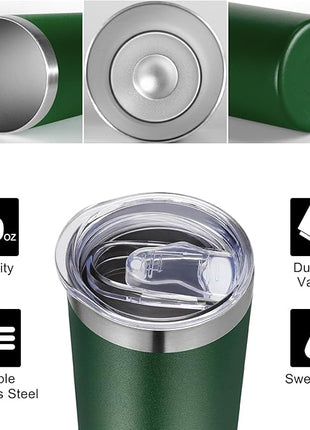 VEGOND Stainless Steel Skinny Tumbler, 20 oz Vacuum Insulated Tumbler with Lid and Straw, Double Wall Coffee Cup, Travel Mug for Cold Hot Drinks, Dark Green 1 Pack