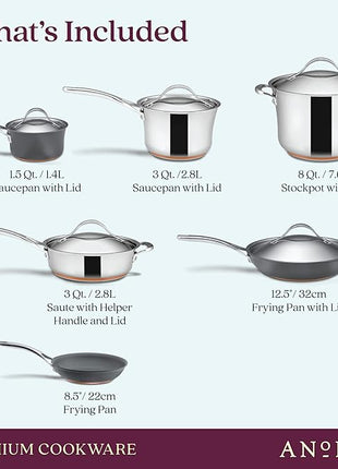 Anolon Stainless Steel & Hard Anodized Aluminum, Cookware Set (11 Piece)
