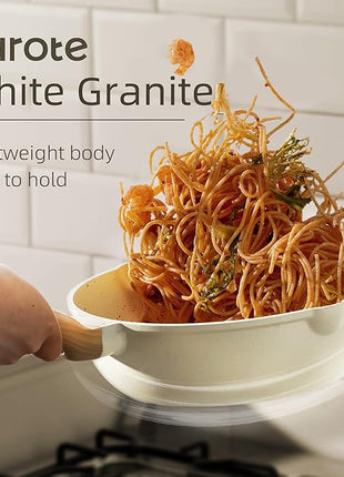 CAROTE Pots and Pans Set Nonstick, White Granite Induction Kitchen Cookware Set, 10 Pcs Non Stick Cooking Set w/Frying Pans & Saucepans(PFOS, PFOA Free)
