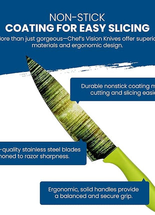 CHEF'S VISION Landscape Knife Set - 6-Piece Stainless Steel Cutting Knives Set for Kitchen with Stunning Nature Scenes - Perfect House Warming Gift for Women or Men - Unique Kitchen Knife Set Gift