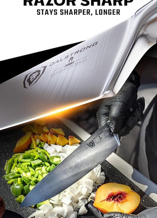 Dalstrong Chef Knife - 8 inch Blade - Gladiator Series - ABS Faux Wood Handle - Forged High Carbon German Steel - Razor Sharp Kitchen Knife - Professional Full Tang Knives - Sheath - NSF Certified