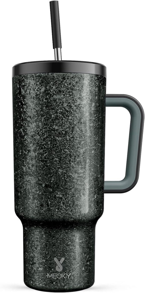 Meoky 40 oz Tumbler with Handle and Straw: Stainless Steel Insulated Tumbler with Lid and Straw - 100% Leak Proof Tumbler for Car Cup Holders - Travelers Commuters Workers, Midnight