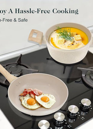 Pots and Pans Set Non Stick, 11pcs Ceramic Cookware Set, Non Toxic Induction Kitchen Cookware Sets, Nonstick Cooking Set with Stay Cool Handle, 100% PFOA Free, Cream