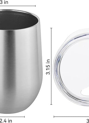 DOMICARE Stainless Steel Wine Tumbler Bulk with Lid, Personalized Insulated Tumblers Set, 12oz Travel Coffee Cups Pack of 8, ss steel