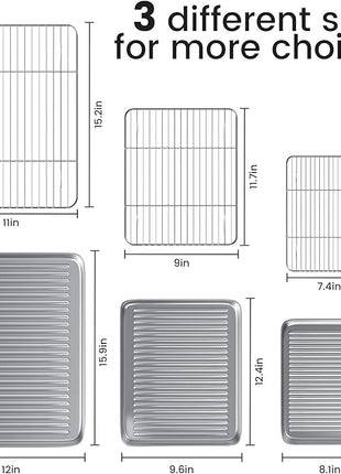 Baking Sheet with Wire Rack Set: 3 Baking Pans + 3 Cooling Racks for Cooking and Baking - Stainless Steel Nonstick Bacon Pans for Oven, Warp Resistant & Heavy Duty & Rust Free