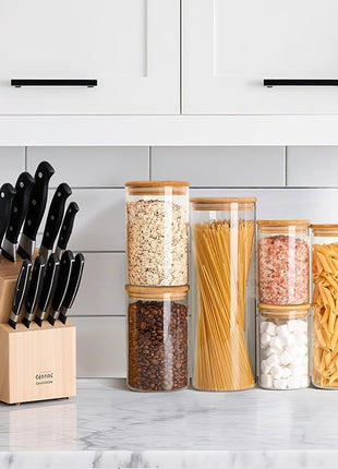 ComSaf Glass Food Storage Jars Set of 6, Clear Glass Storage Containers with Lids, Canisters Sets for the kitchen, Spaghetti, Pasta, Flour, Nuts, Oat, Coffee and Sugar Container, Pantry Organization