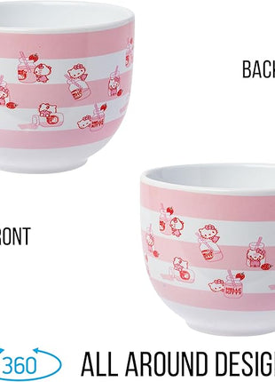 Silver Buffalo Sanrio Hello Kitty Strawberry Milk Pattern Ceramic Ramen Noodle Rice Bowl with Chopsticks, Microwave Safe, 20 Ounces