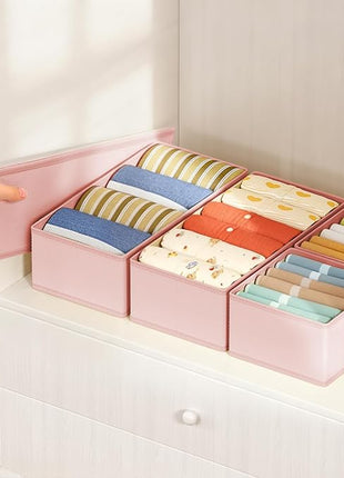 DIMJ Drawer Organizers Clothes, Set of 16 Dresser Organizer Bins, Fabric Closet Organizers and Storage, Shallow Drawer Dividers for Nursery, Clothing, Baby Clothes, Socks, Underwears, Tie (Pink)